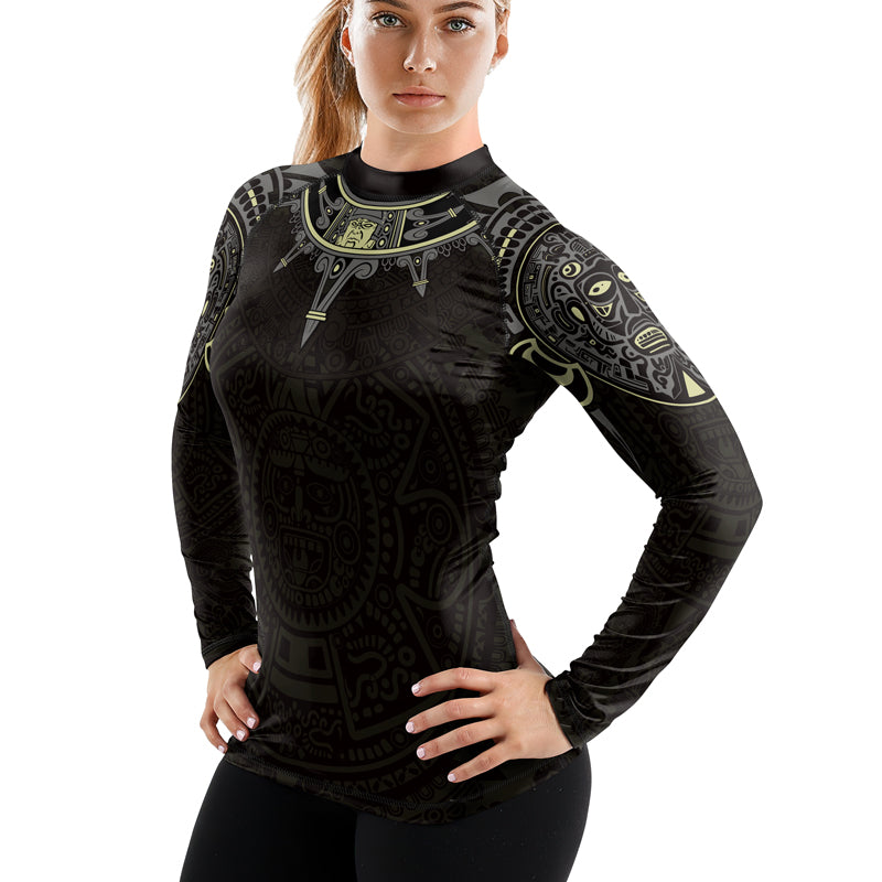 Rashninja Aztec Sun Symbol Women's Long Sleeve Rash Guard