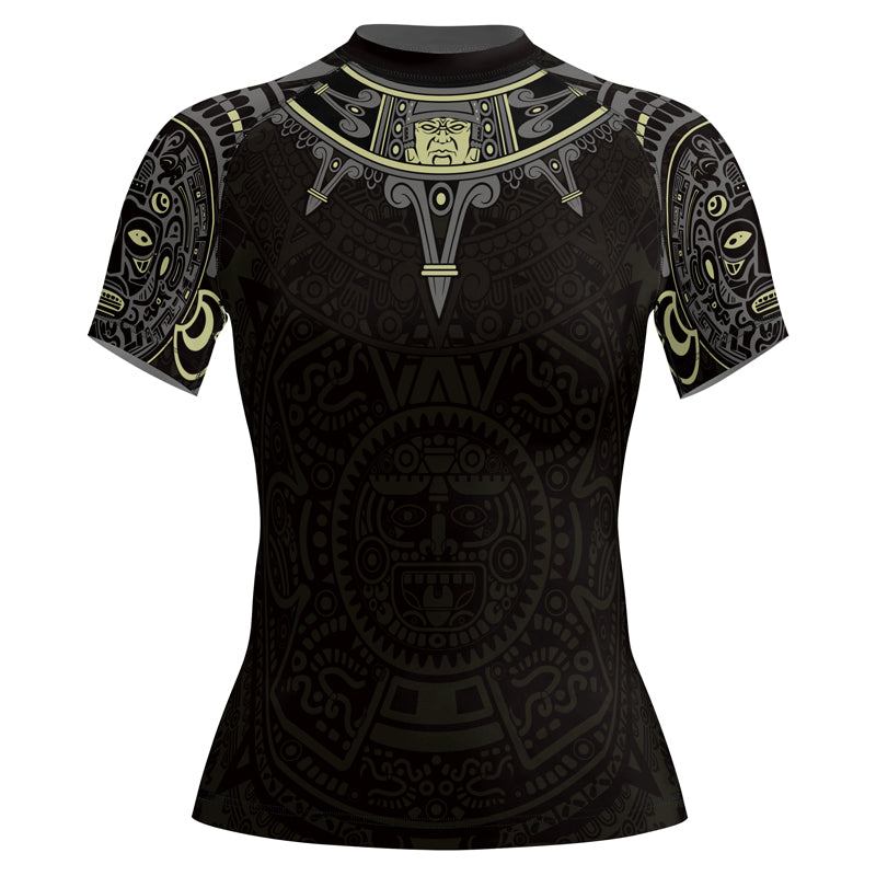 Rashninja Aztec Sun Symbol Women's Short Sleeve Rash Guard