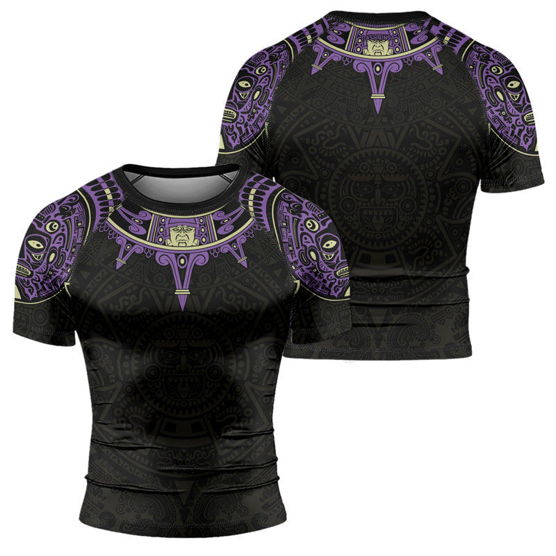 Rashninja Aztec Sun Symbol Men's Short Sleeve Rash Guard | Fightwear