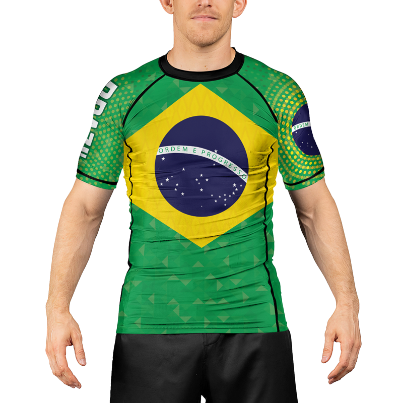 Rashninja Warrior Brazil Flag Men's Short Sleeve Rash Guard