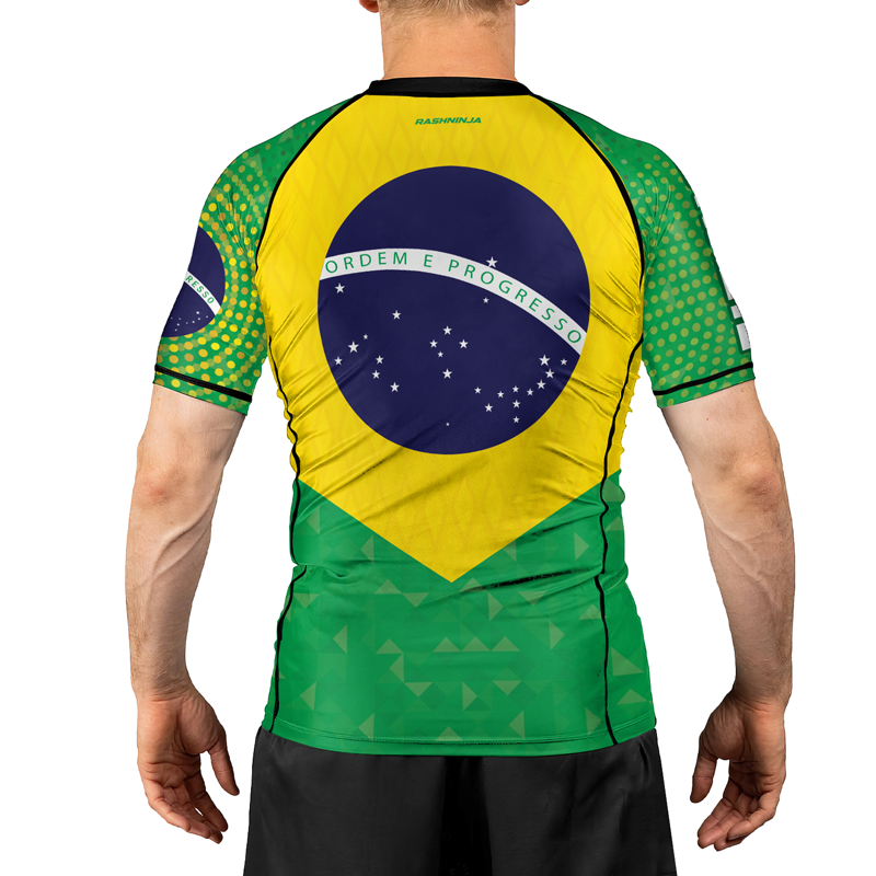 Rashninja Warrior Brazil Flag Men's Short Sleeve Rash Guard