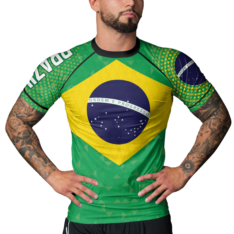 Rashninja Warrior Brazil Flag Men's Short Sleeve Rash Guard