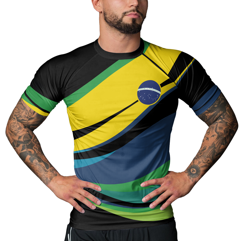 Rashninja Flag of Brazilian Warriors Men's Short Sleeve Rash Guard