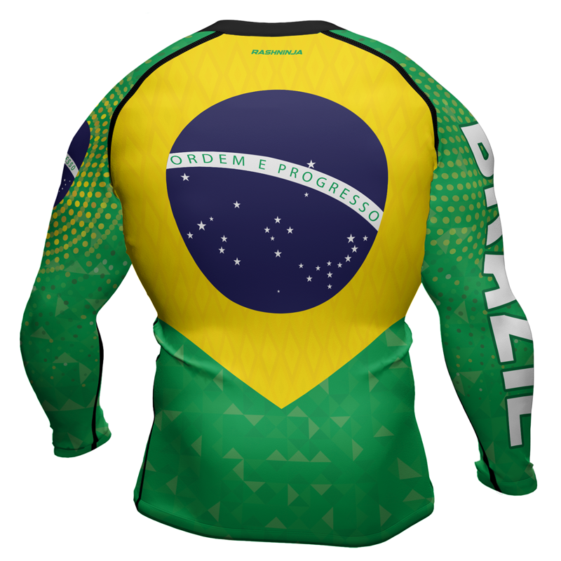 Rashninja Warrior Brazil Flag Men's Long Sleeve Rash Guard