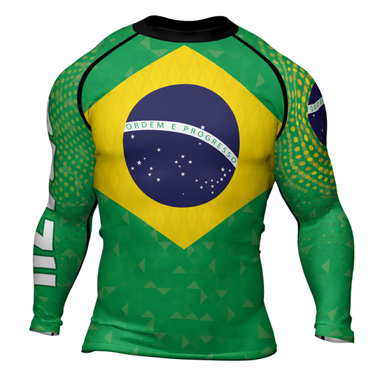 Rashninja Warrior Brazil Flag Men's Long Sleeve Rash Guard