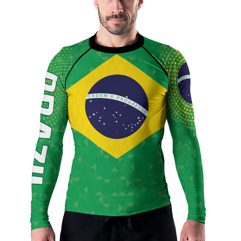 Rashninja Warrior Brazil Flag Men's Long Sleeve Rash Guard