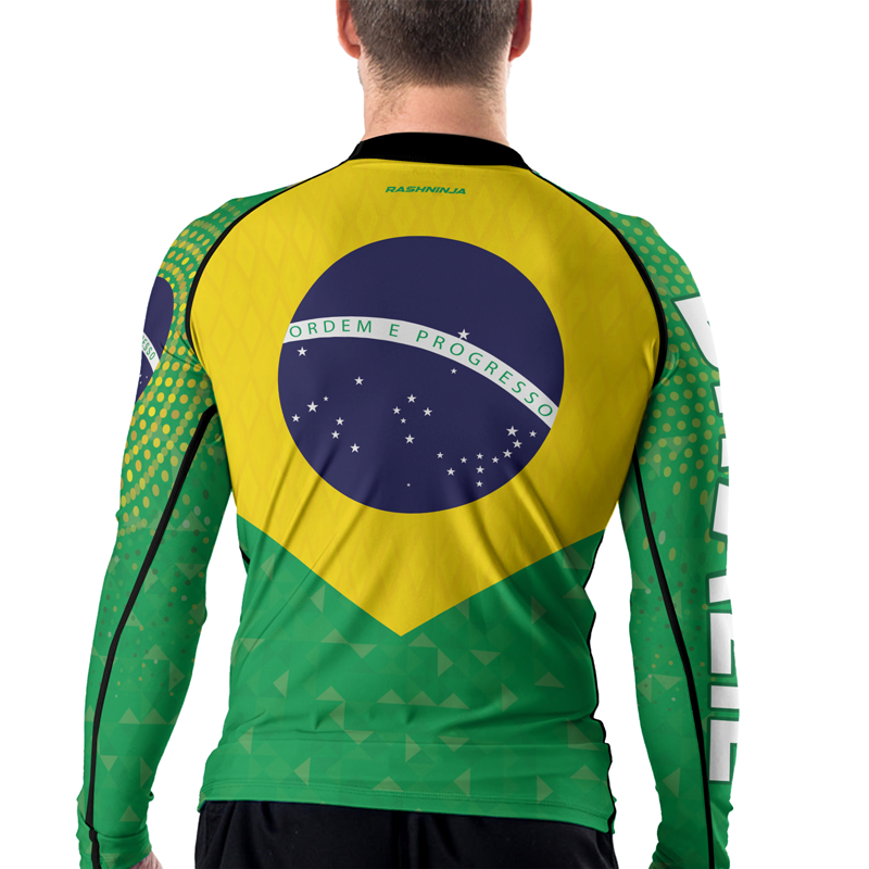 Rashninja Warrior Brazil Flag Men's Long Sleeve Rash Guard