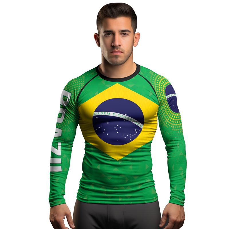 Rashninja Warrior Brazil Flag Men's Long Sleeve Rash Guard