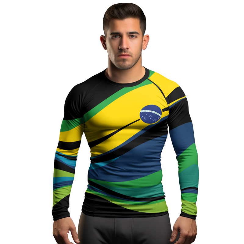 Rashninja Flag of Brazilian Warriors Men's Long Sleeve Rash Guard