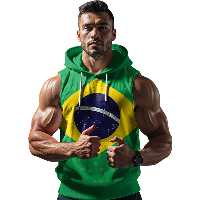 Rashninja Warrior Brazil Flag Sleeveless Hoodie |MMA Sleeveless Hoodie