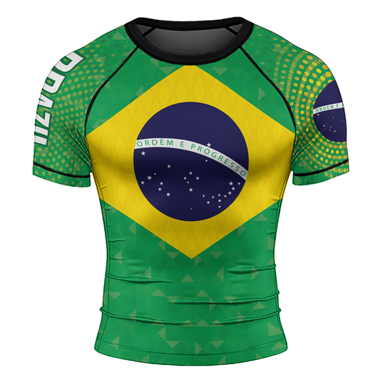 Rashninja Warrior Brazil Flag Men's Short Sleeve Rash Guard