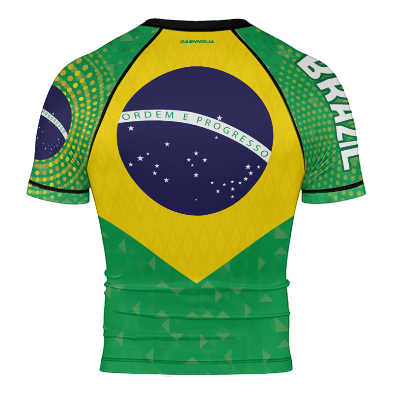 Rashninja Warrior Brazil Flag Men's Short Sleeve Rash Guard