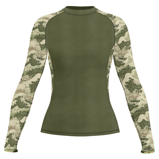Rashninja Green Wave Camouflage Women's Long Sleeve Rash Guard