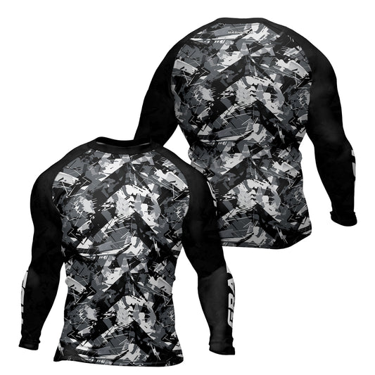 Rashninja Black Gray Camouflage Men's Long Sleeve Rash Guard