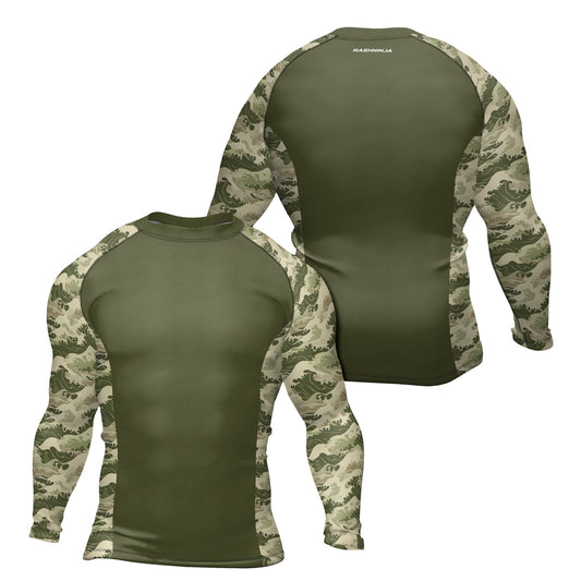 Rashninja Green Wave Camouflage Men's Long Sleeve Rash Guard