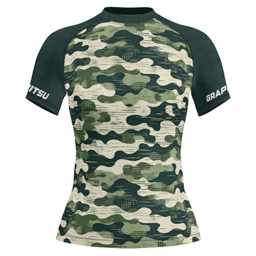 Rashninja Dark Green Camouflage Women's Short Sleeve Rash Guard