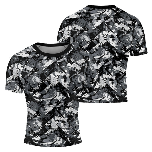 Rashninja Black Gray Camouflage Men's Short Sleeve Rash Guard