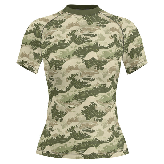 Rashninja Green Wave Camouflage Women's Short Sleeve Rash Guard