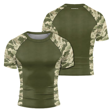 Rashninja Green Wave Camouflage Men's Short Sleeve Rash Guard