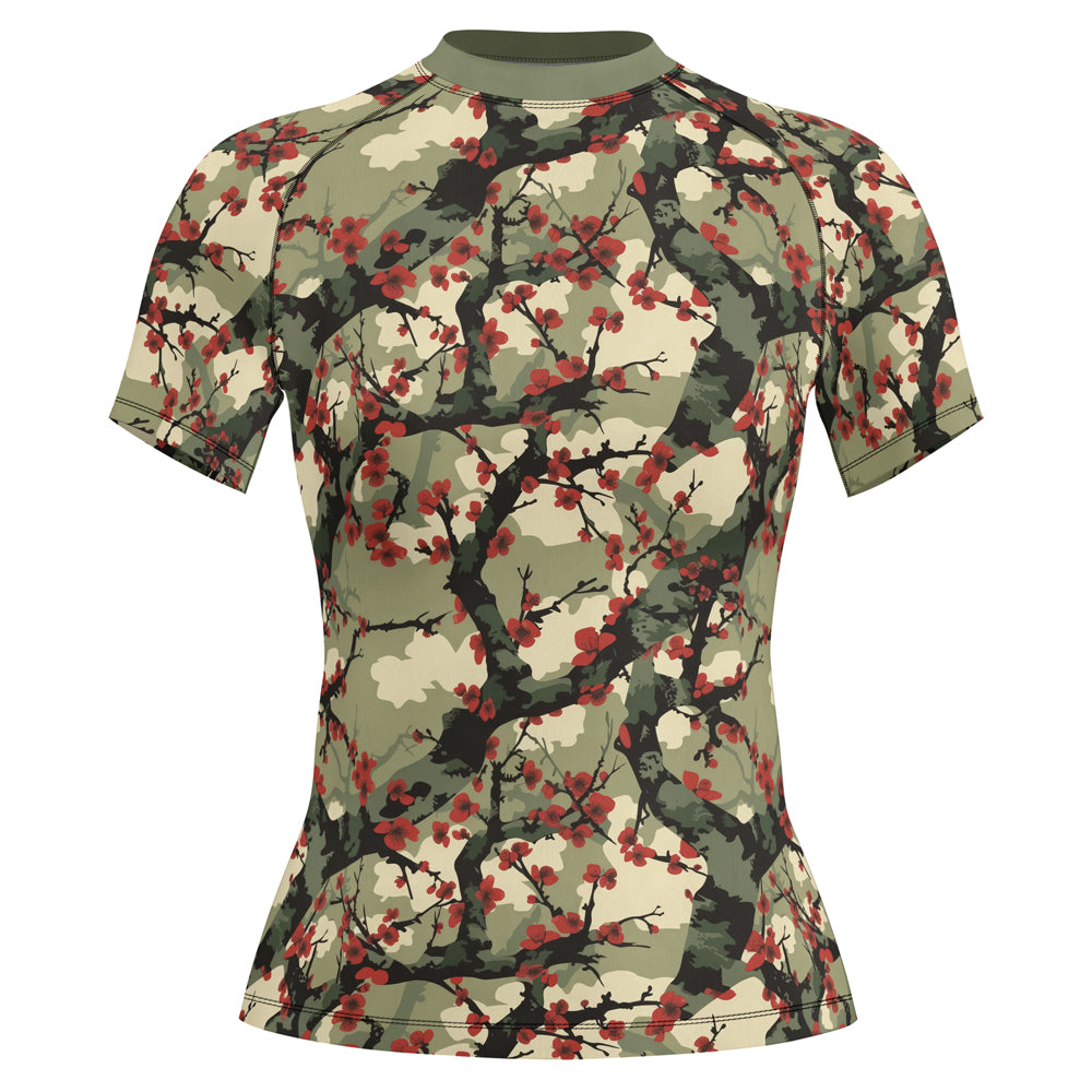 Rashninja Camouflage Cherry Blossom Drift Women's Short Sleeve Rash Guard