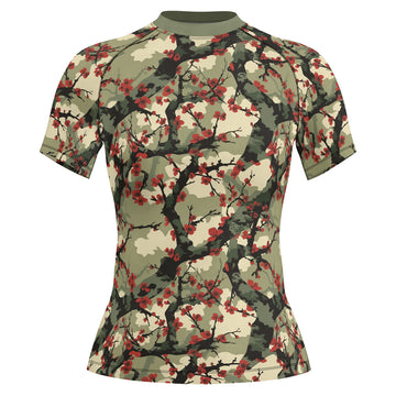 Rashninja Camouflage Cherry Blossom Drift Women's Short Sleeve Rash Guard