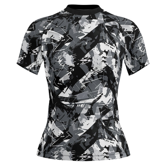 Rashninja Black Gray Camouflage Women's Short Sleeve Rash Guard