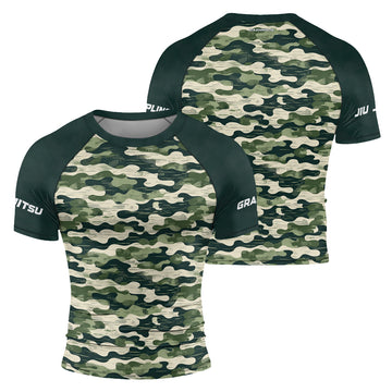 Rashninja Dark Green Camouflage Men's Short Sleeve Rash Guard