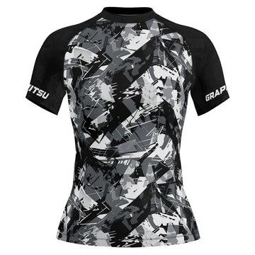 Rashninja Black Gray Camouflage Women's Short Sleeve Rash Guard