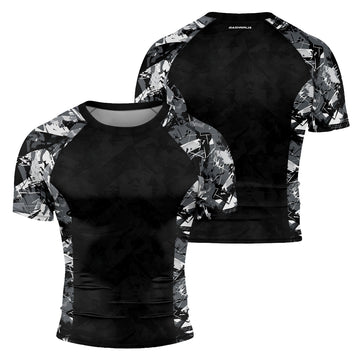 Rashninja Black Gray Camouflage Men's Short Sleeve Rash Guard