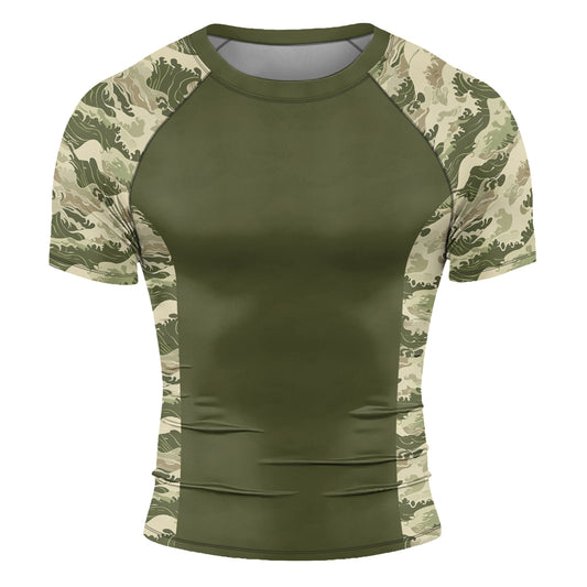 Rashninja Green Wave Camouflage Men's Short Sleeve Rash Guard