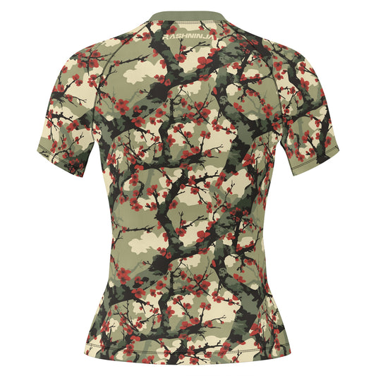 Rashninja Camouflage Cherry Blossom Drift Women's Short Sleeve Rash Guard