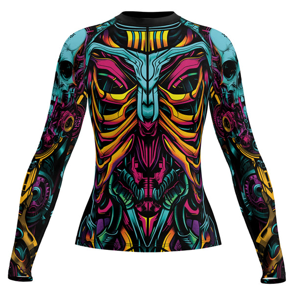 Neon Belly Rash Guard Rashninja Cyber Biomechanic Neon Multi Women's Long Sleeve Rash Guard