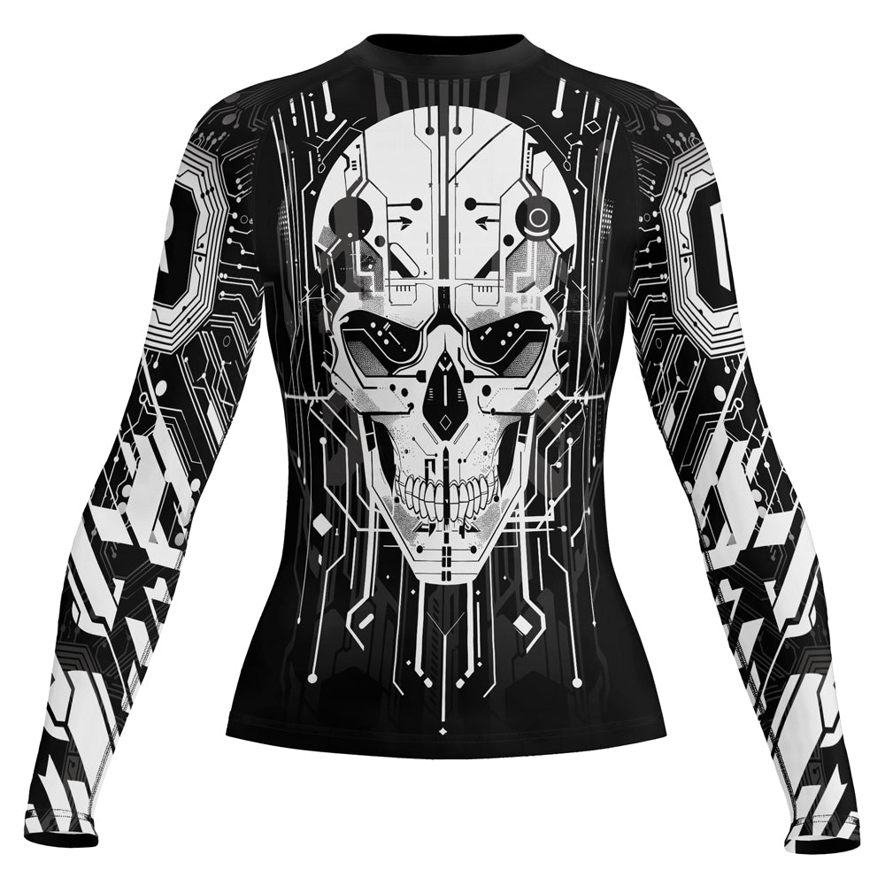 Rashninja Cyber Skull Circuit White Women's Long Sleeve Rash Guard