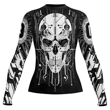 Rashninja Cyber Skull Circuit White Women's Long Sleeve Rash Guard