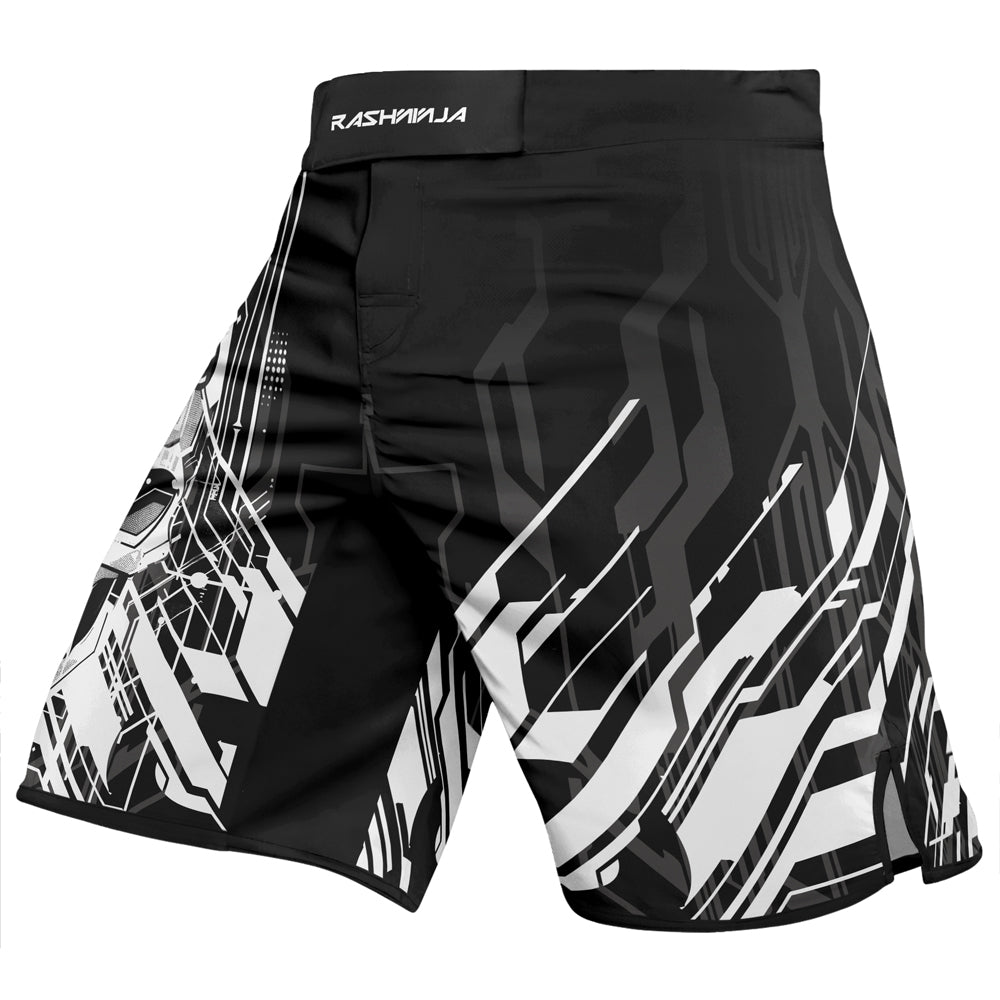 Rashninja Cyber Skull Circuit White Men's Fight Shorts