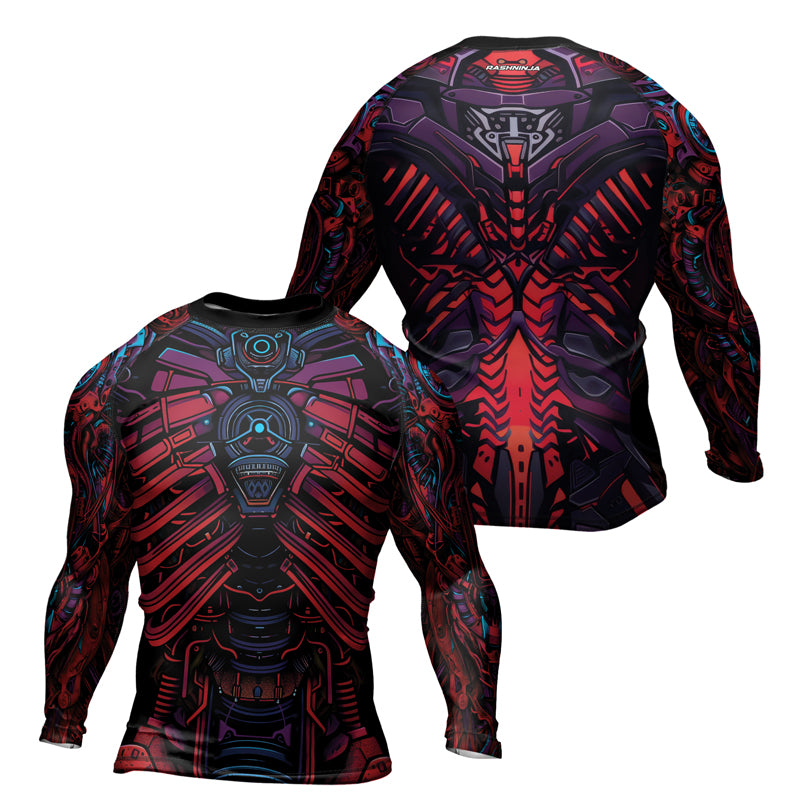 Rashninja Cyber Biomechanic Red Blue Women's Short Sleeve Rash Guard

