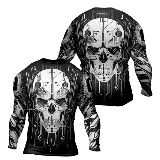 Rashninja Cyber Skull Circuit White Men's Long Sleeve Rash Guard

