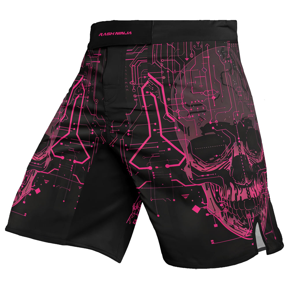Rashninja Cyber Skull Circuit Red Men's Fight Shorts


