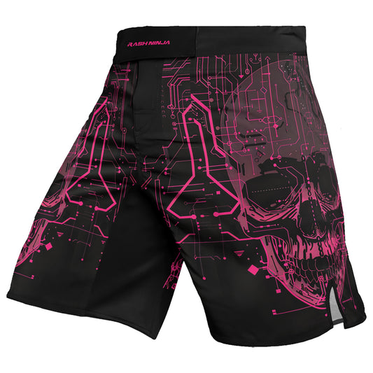 Rashninja Cyber Skull Circuit Red Men's Fight Shorts

