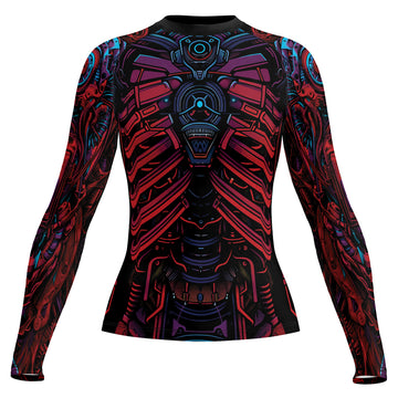 Rashninja Cyber Biomechanic Red Blue Women's Long Sleeve Rash Guard
