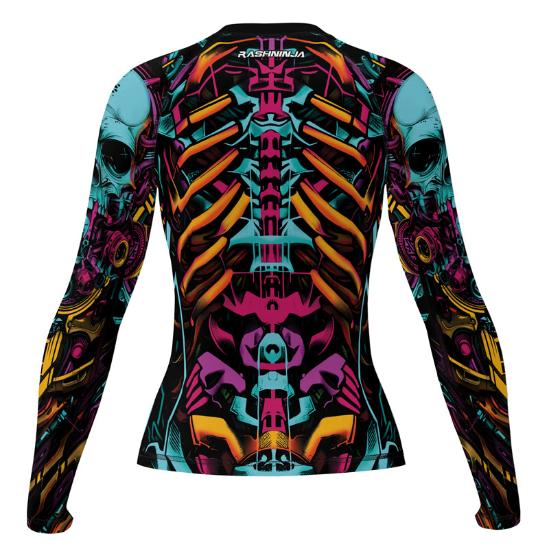 Neon Belly Rash Guard Rashninja Cyber Biomechanic Neon Multi Women's Long Sleeve Rash Guard