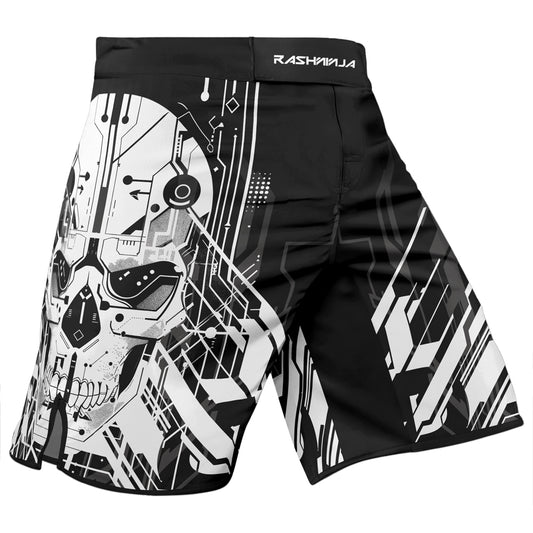 Rashninja Cyber Skull Circuit White Men's Fight Shorts