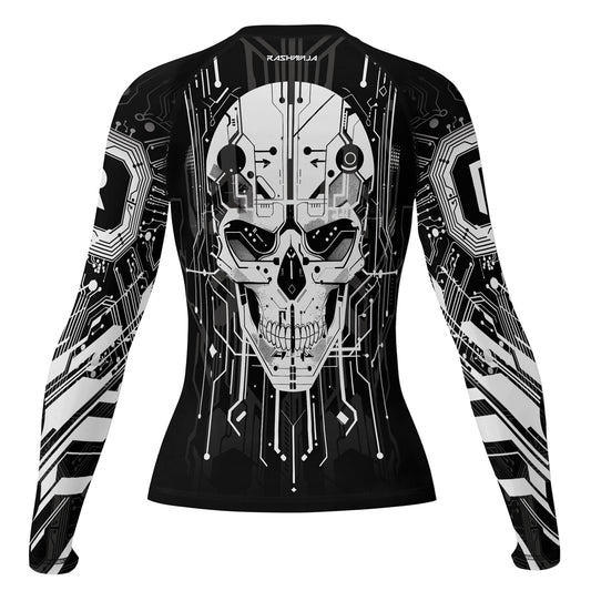 Rashninja Cyber Skull Circuit White Women's Long Sleeve Rash Guard