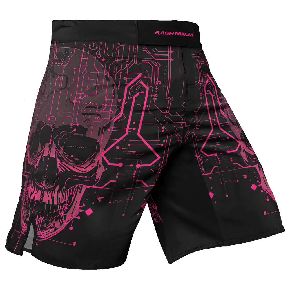 Rashninja Cyber Skull Circuit Red Men's Fight Shorts

