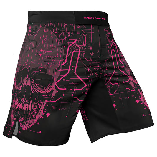 Rashninja Cyber Skull Circuit Red Men's Fight Shorts

