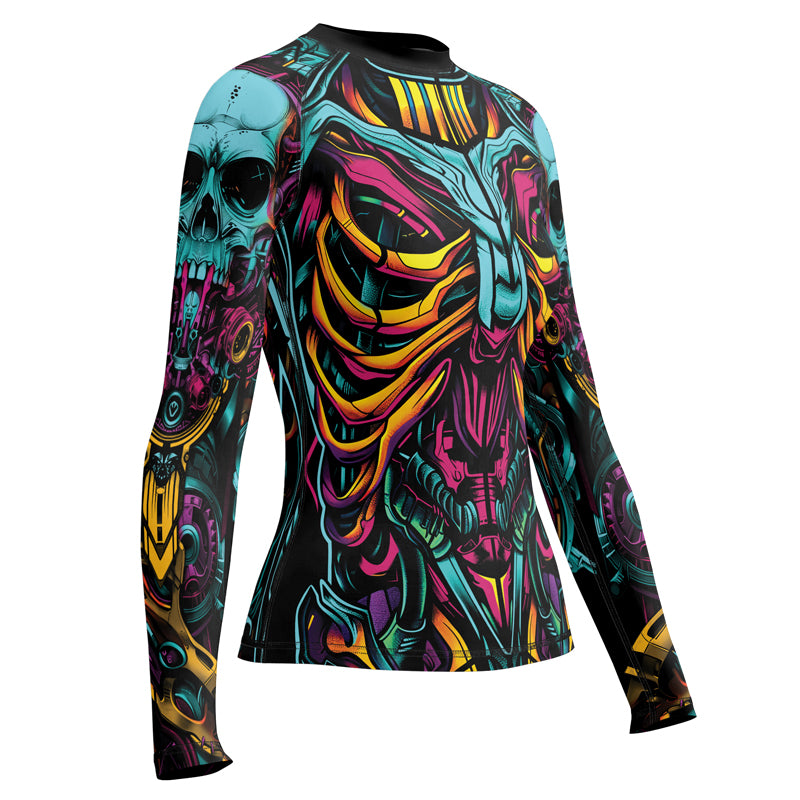 Neon Belly Rash Guard Rashninja Cyber Biomechanic Neon Multi Women's Long Sleeve Rash Guard