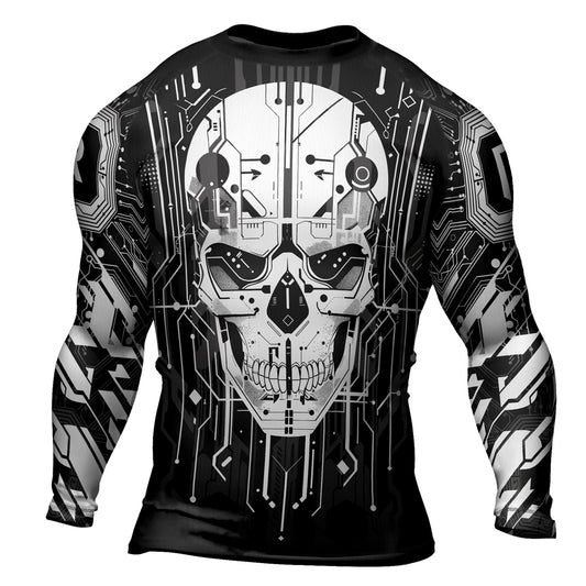Rashninja Cyber Skull Circuit White Men's Long Sleeve Rash Guard