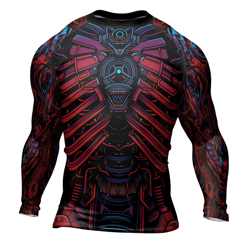 Rashninja Cyber Biomechanic Red Blue Women's Short Sleeve Rash Guard

