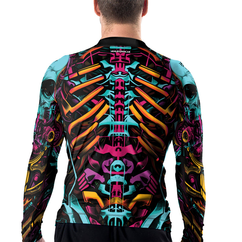 Neon Belly Rash Guard Rashninja Cyber Biomechanic Neon Multi Men's Long Sleeve Rash Guard