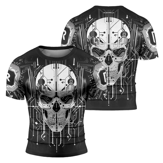 Rashninja Cyber Skull Circuit White Men's Short Sleeve Rash Guard

